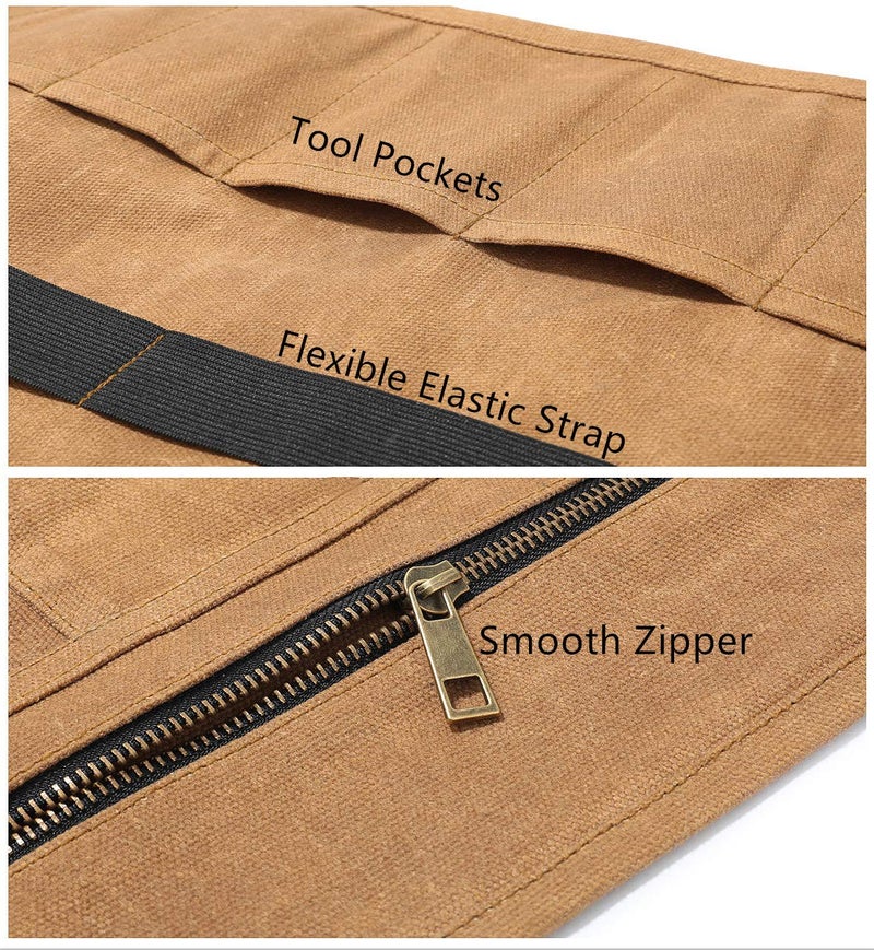 Denifiter Tool pouch, Heavy Duty 16OZ Waxed Canvas Tool Organizer Bag, Sturdy and Waterproof (Khaki) - Image 3